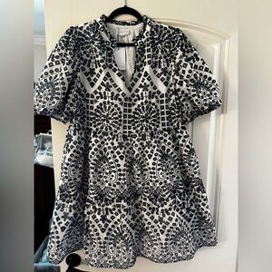 NWT Sugarlips Dark Navy & White Embroidered Babydoll Dress